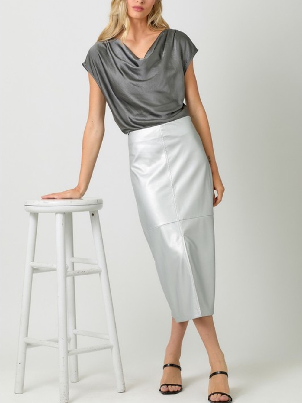 Faux Leather Midi Skirt